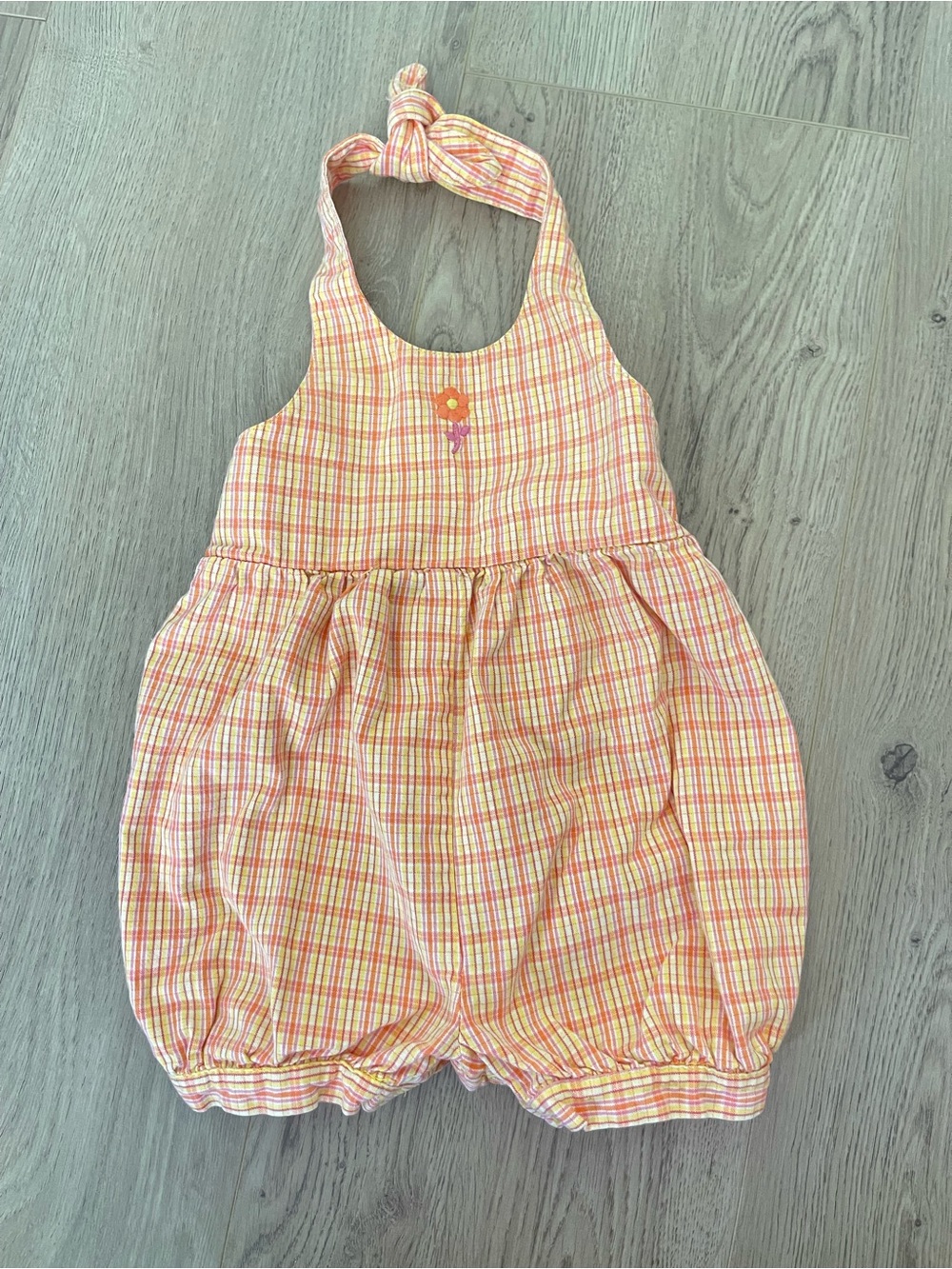 VINTAGE The Children's Place Yellow and Orange Plaid Halter Romper (3/6 months)